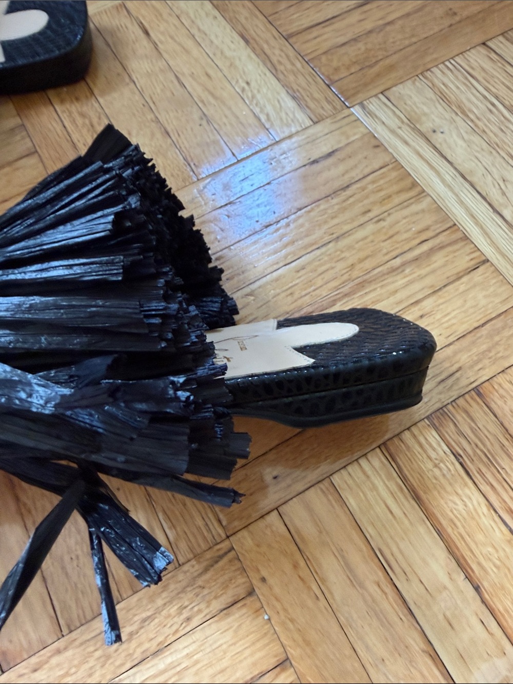 Christian Louboutin Black Fringe Suede Slide Sandals - Picture 4 of 5